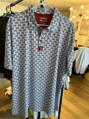 Bogey Bros Men’s White & Blue Printed Polo Shirt
